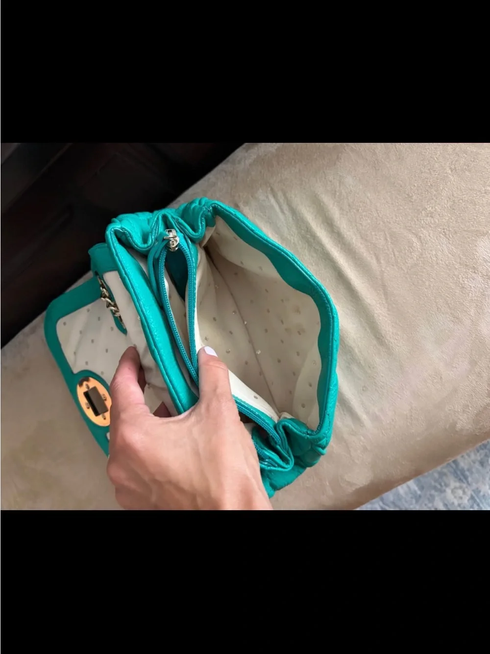Kate SpadeTurquoise Quilted Shoulder Bag with Gold Chain